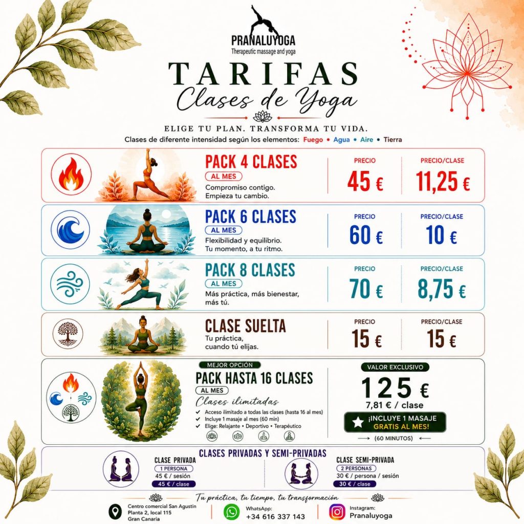 Tarifas precios pranaluyoga gran canaria